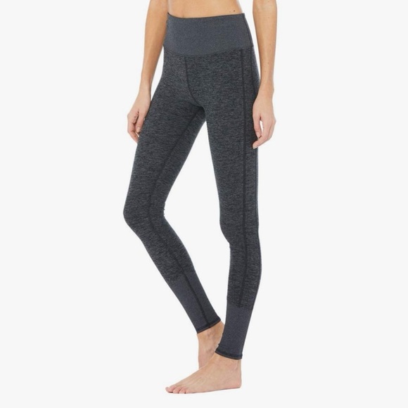 Alo High-Waist Alosoft Lounge Legging Dark Heather Gray Womens Ribbed Waist Sz S - Picture 1 of 7